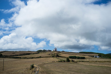 landscape with clouds and blue sky on Santa Maria island in the Azores