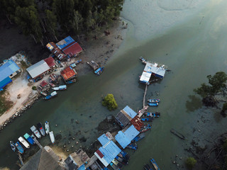 Fototapeta na wymiar Aerial view traditional Malays fishing village.