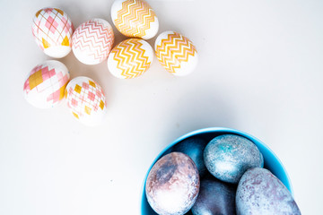 Orthodox Easter. Traditional colored eggs on a white background. Happy easter.