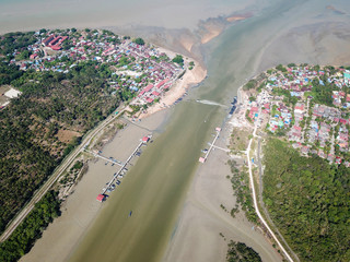 Fototapeta premium Aerial view fishing village Kuala Muda.