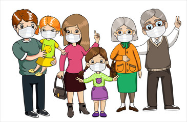 Family wearing protective masks. Coronavirus, covid-19 protection. Virus alert.