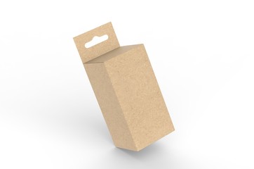 Hanging white blank cardboard packaging box with hang tab retail box for mock up design and design presentation. 3d render illustration.