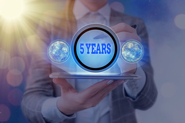 Text sign showing 5 Years. Business photo text Remembering or honoring special day for being 10 years in existence Elements of this image furnished by NASA