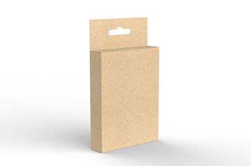 Hanging white blank cardboard packaging box with hang tab retail box for mock up design and design presentation. 3d render illustration.