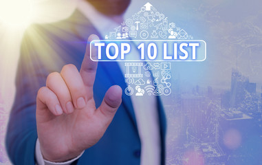 Text sign showing Top 10 List. Business photo text the ten most important or successful items in a...