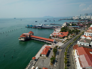 Obraz premium Aerial view Pengkalan Weld at Church Street Pier is less car due to movement control order caused by COVID19..