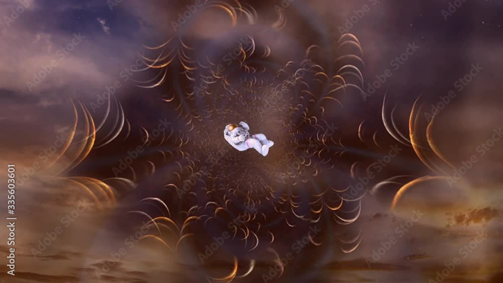 Poster astronaut in endless spaces. fractal of planets