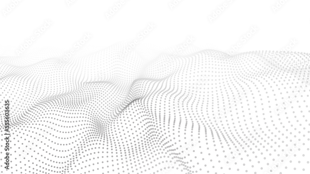 Fototapete abstract white futuristic background. big data visualization. digital dynamic wave of particles. 3d 