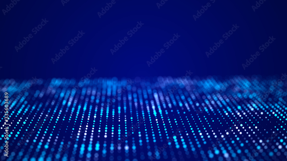 Fototapete technology abstract background. big data visualization. futuristic dynamic wave on blue background. 