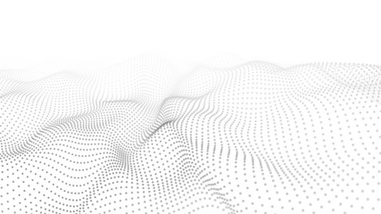Abstract white futuristic background. Big data visualization. Digital dynamic wave of particles. 3D...