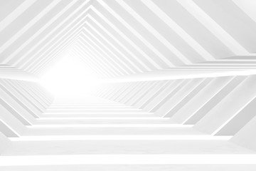Abstract empty white tunnel perspective, digital graphic
