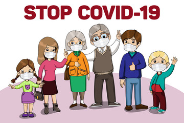 Family wearing protective masks. Coronavirus, covid-19 protection. Virus alert.