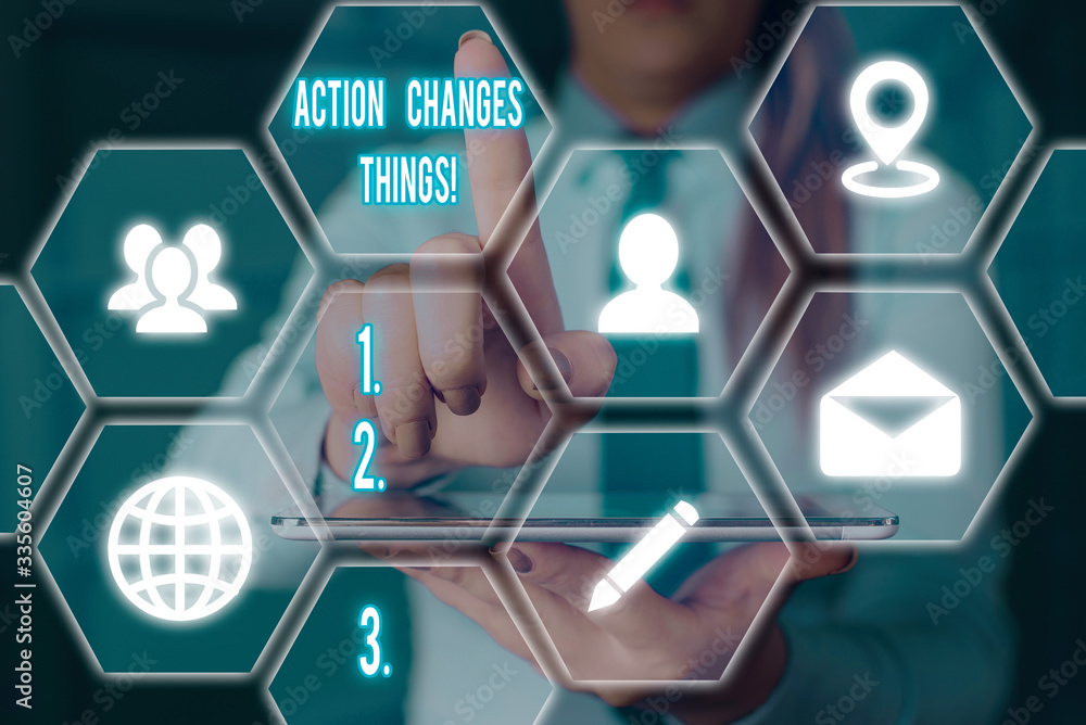 Poster word writing text action changes things. business photo showcasing start doing something against pro