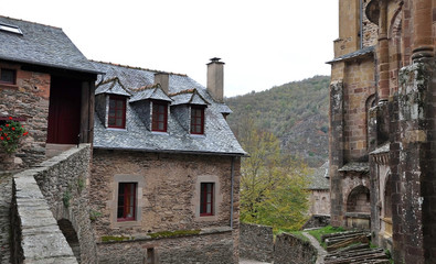 CONQUES, AVEYRON, FRANCE, EUROPE, AUTUMN 2018. Abbey of Sainte-Foy in the most beautiful and picturesque medieval village in France.