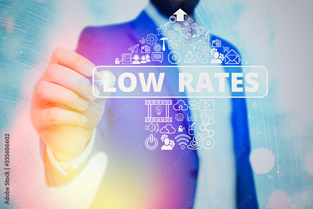 Poster text sign showing low rates. business photo text a cost of an item or service which is usualy at its