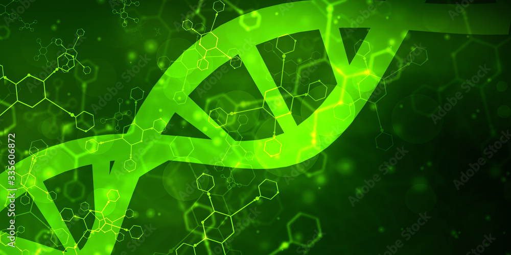 Poster 2d render of dna structure, abstract background