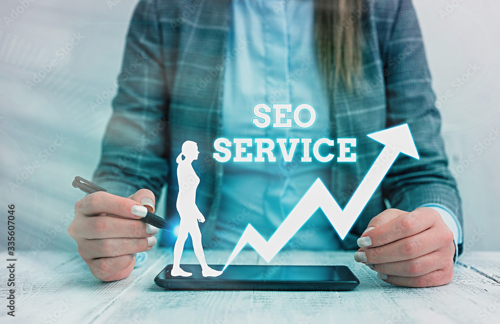 Poster handwriting text writing seo service. conceptual photo techniques and procedures to increase the web