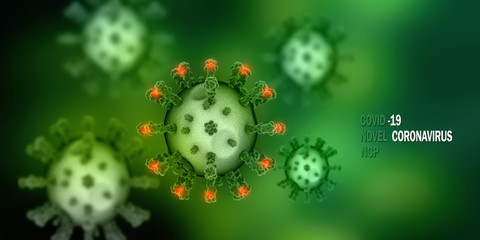 3d render Corona virus disease COVID-19. Microscopic view of a infectious virus
