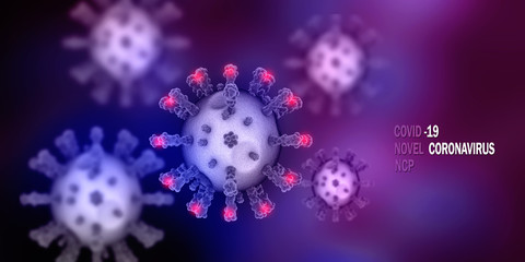 3d render Corona virus disease COVID-19. Microscopic view of a infectious virus