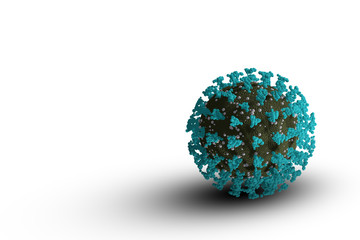 Coronavirus 2019-nCoV 3D rendering model. Microscopic view of a infectious virus.