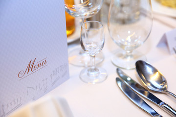 Stylish table setting in the restaurant for special guests.