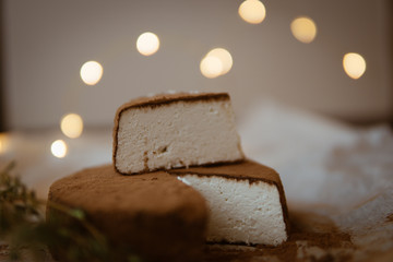 Homemade cheese in the chocolate