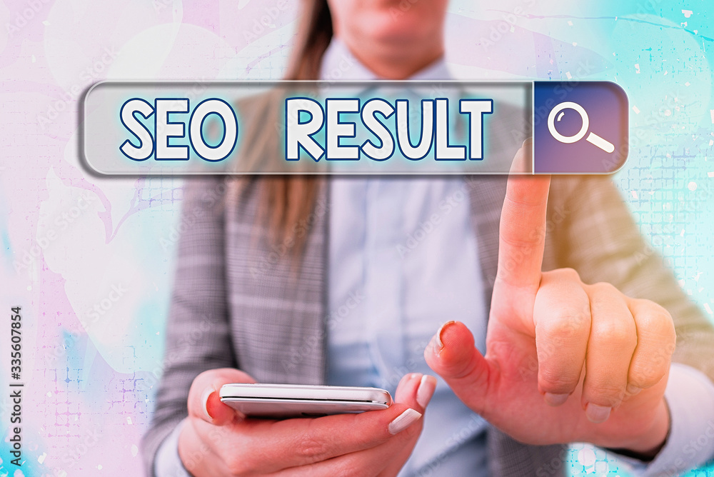 Aufkleber handwriting text writing seo result. conceptual photo the list created by search engines in response