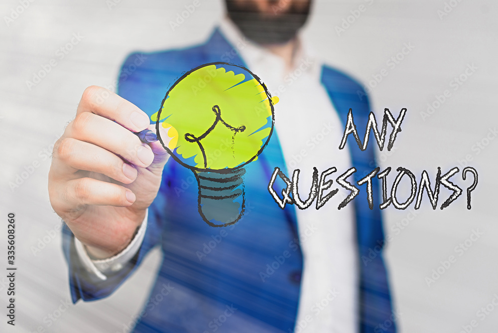 Poster word writing text any questions question. business photo showcasing you say write order to ask demon