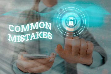 Writing note showing Common Mistakes. Business concept for actions that are often used...