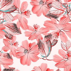 Daffodile flowers with leaves, seamless pattern.