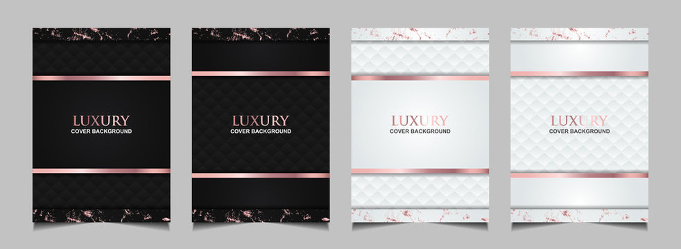 Collection of luxury covers design template black and white with elegant rose gold. Vector layout premium vip style for books, magazines, catalogs, poster celebration, flyer anniversary, package