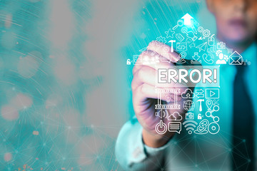 Writing note showing Error. Business concept for state or condition of being wrong in conduct...