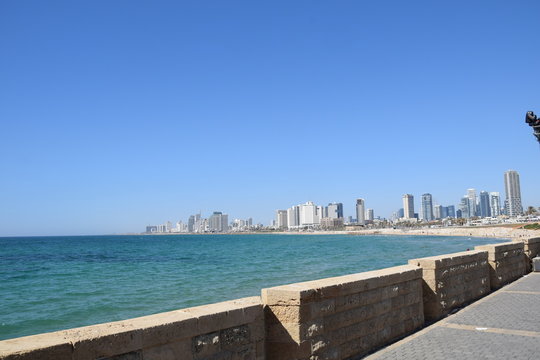 TLV Skyline - Beaches and buildings along the by at Tel Aviv