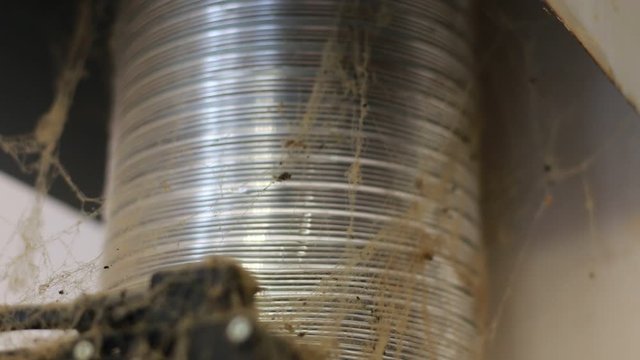Web, dirt and dust on the vent pipe