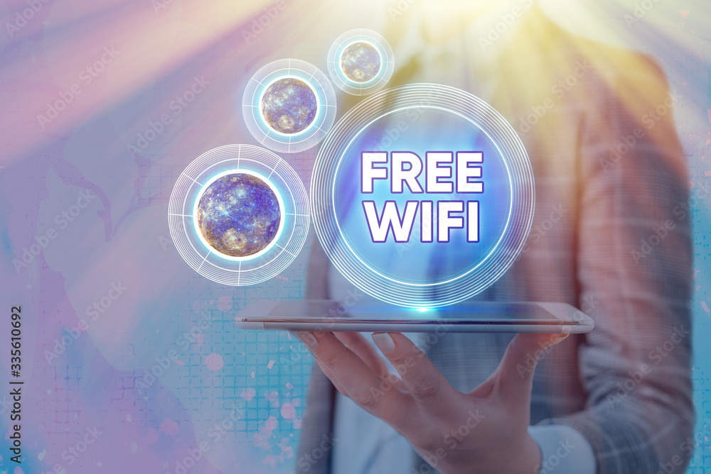 Poster conceptual hand writing showing free wifi. concept meaning let you connect to the internet in public