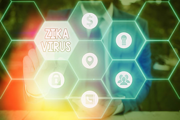 Text sign showing Zika Virus. Business photo text caused by a virus transmitted primarily by Aedes...