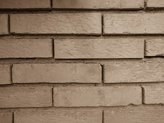 Exposed brick wall with cement mortar joints