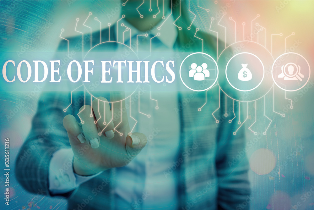 Poster handwriting text writing code of ethics. conceptual photo basic guide for professional conduct and i