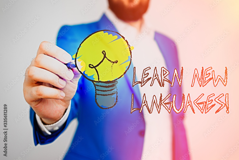 Poster word writing text learn new languages. business photo showcasing developing ability to communicate i