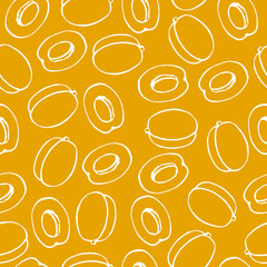 Seamless pattern with apricot hand drawn fruits elements. Vegetarian wallpaper. For design packaging, textile, background, design postcards and posters.