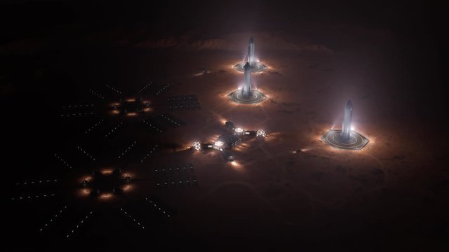 A depiction of a base on a hostile and barren planet. The small colony is equipped with two rovers for astronauts to use for exploration of the surface. 4k animation