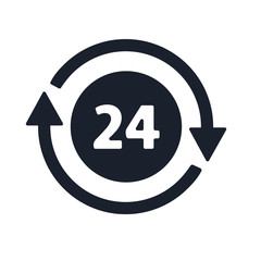 Open around the clock, 24 hours a day icon isolated on white background. Stylized green vector icon