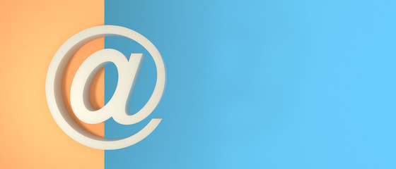 Email sign on wall background, banner, copy space. 3d illustration