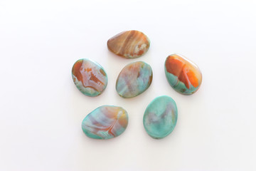 gemstone on white wooden background