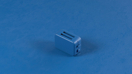 Fototapeta premium 3d render of the blue toaster on a blue background. Kitchen appliances in single monochrome colors.