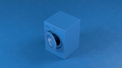 3d render of the blue washing machine on a blue background. Kitchen appliances in single monochrome colors.