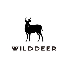Illustration Beauty elegant deer buck stag antler silhouette logo design vector