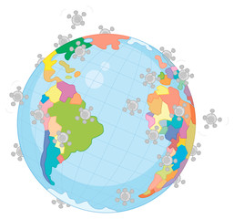 Naklejka premium Global virus pandemic disease, vector cartoon illustration on a white background