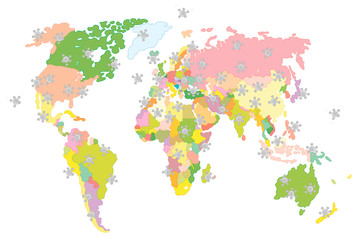 Fototapeta premium Global virus pandemic disease, spreading on a world political map, vector cartoon illustration on a white background