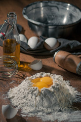 flour and eggs on the table